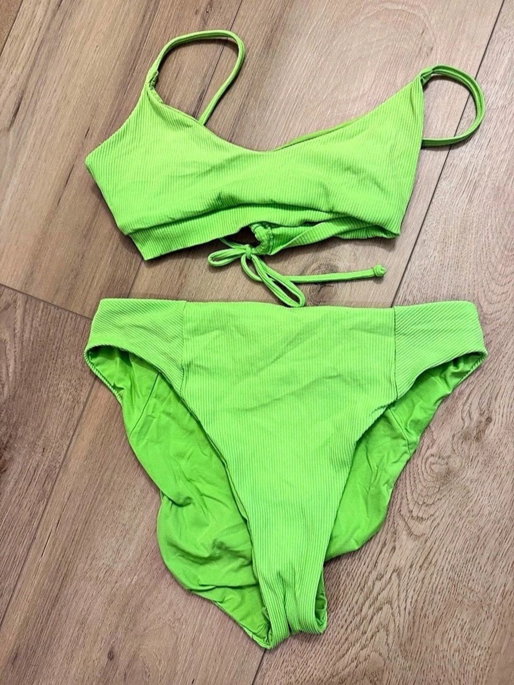 BECCA Green Ribbed Bikini Set